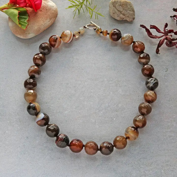 Brown Faceted Agate Beaded Necklace