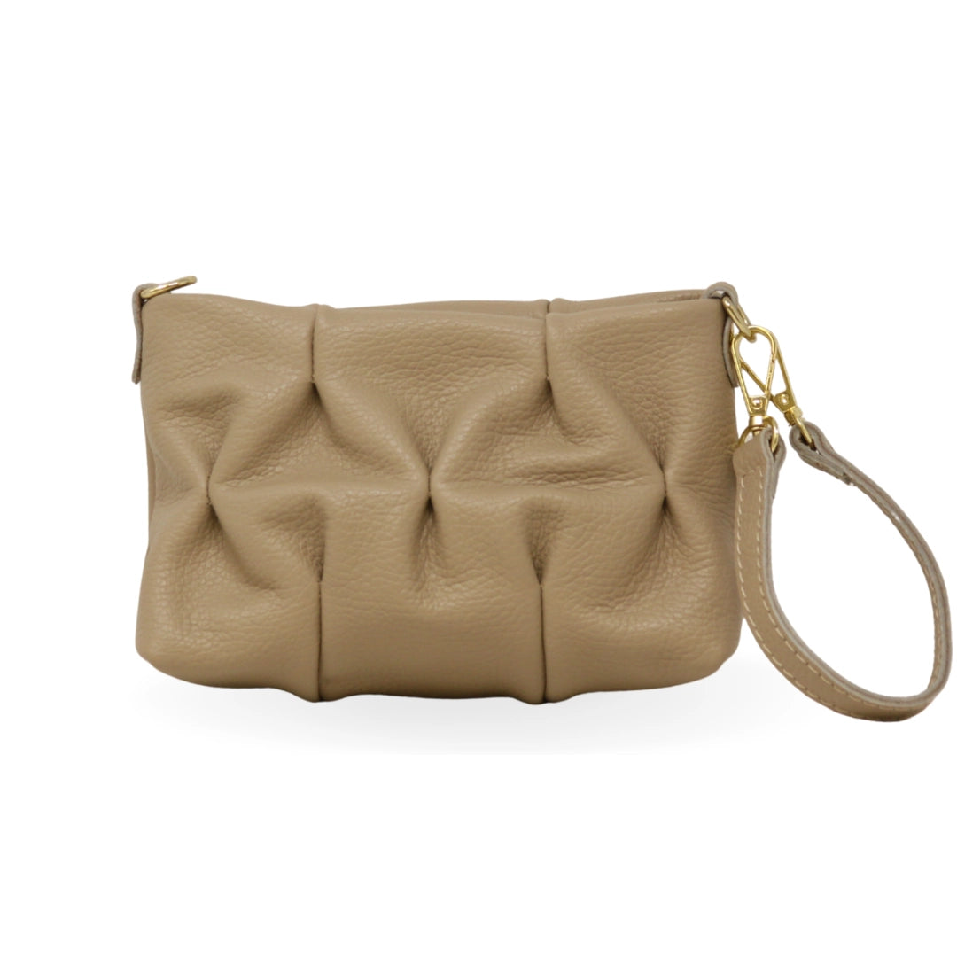 Quilted Leather Clutch - Beige