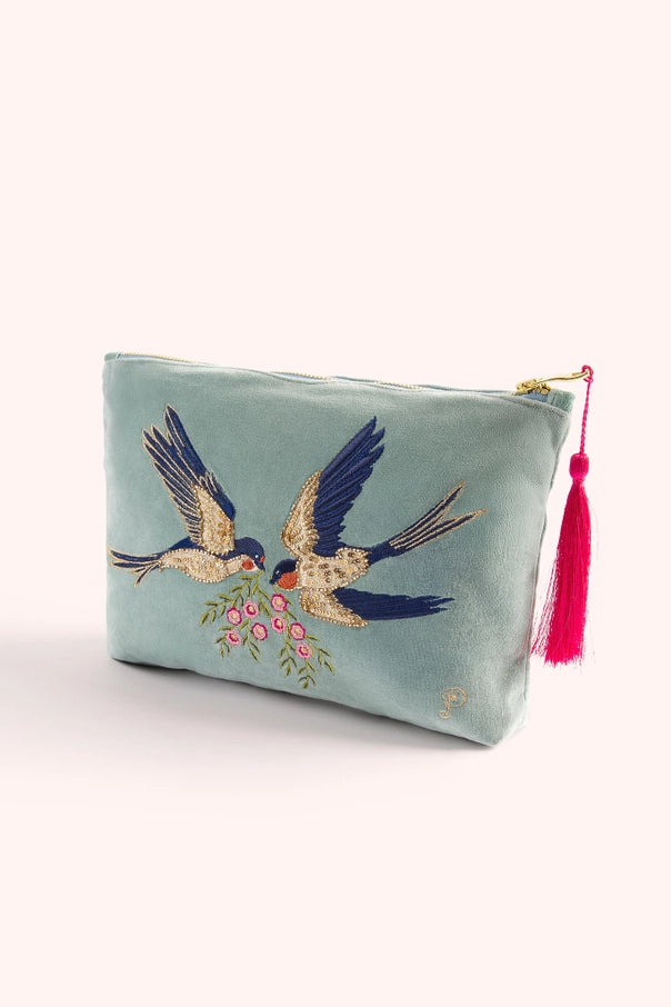 Swooping Swallows Velvet Zip Pouch