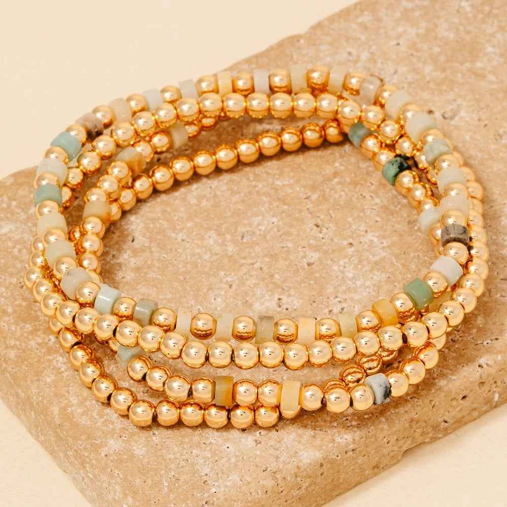 Metallic & Stone Beaded Bracelet Set