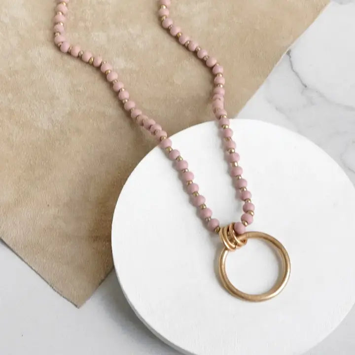 Wooden Bead Necklace With Ring