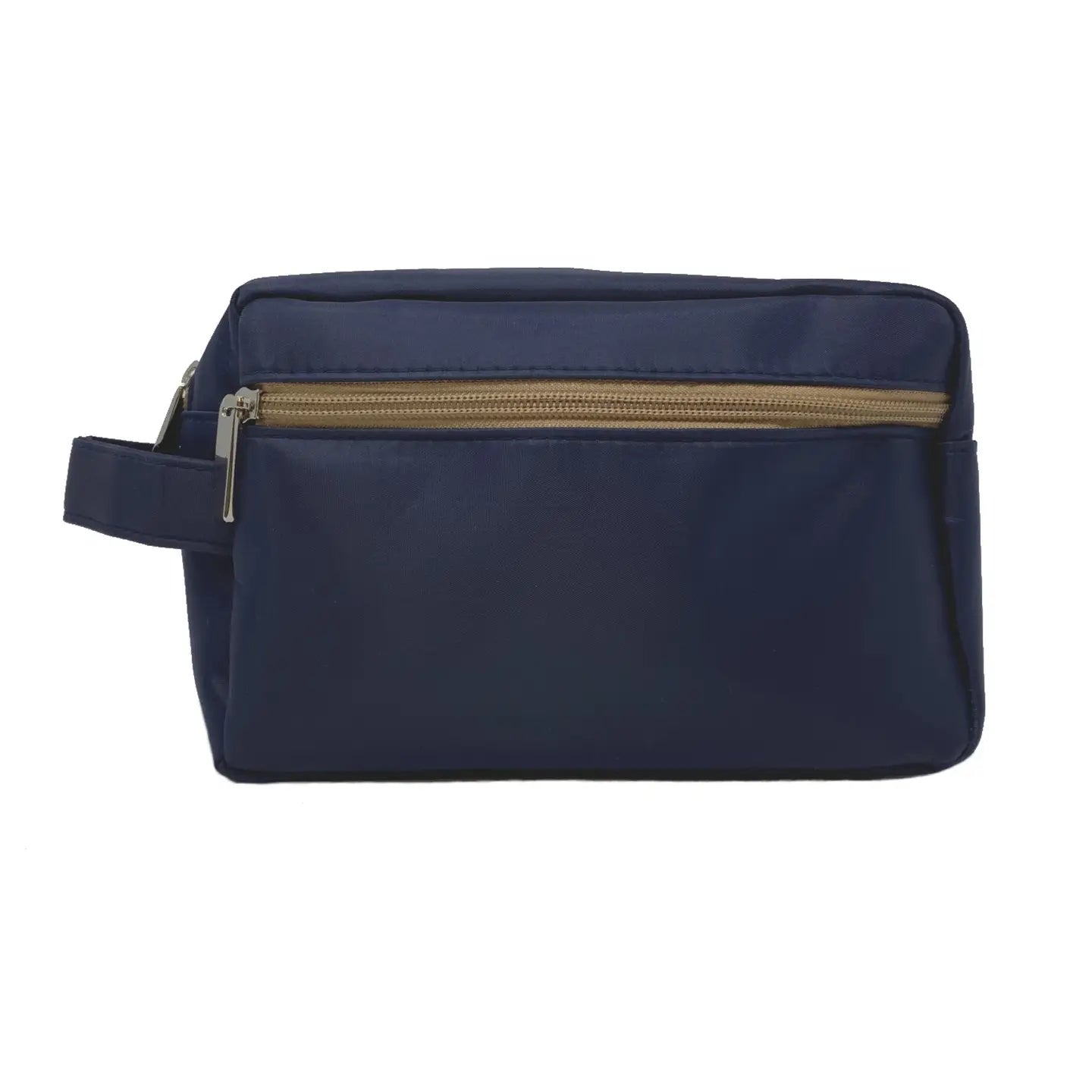Tan Zipper Navy Toiletry Bag