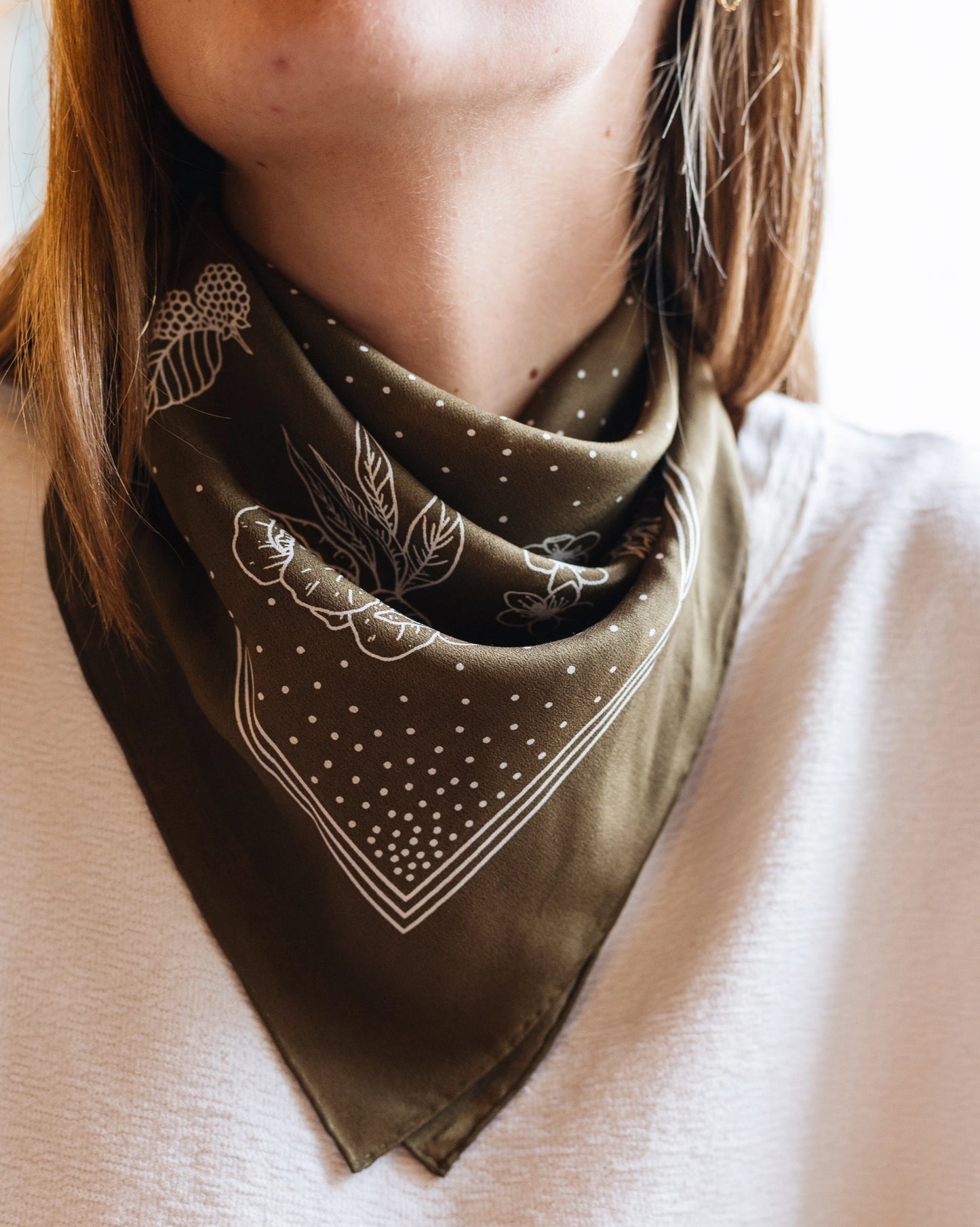 Deep Olive Floral Bandana