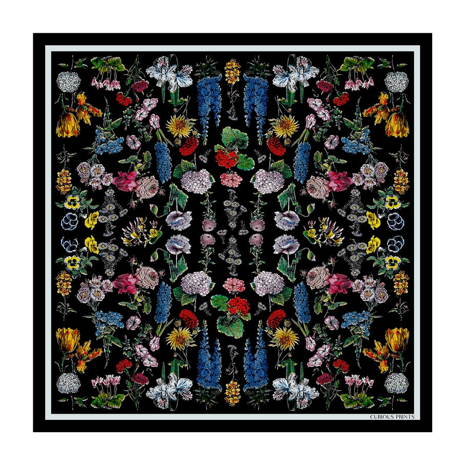 Silk Black Floral Scarf
