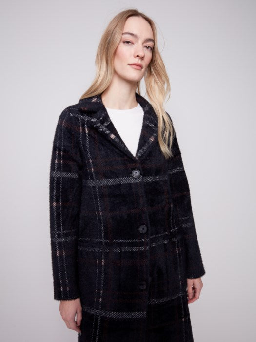 Plaid Knit Button Front Coatigan
