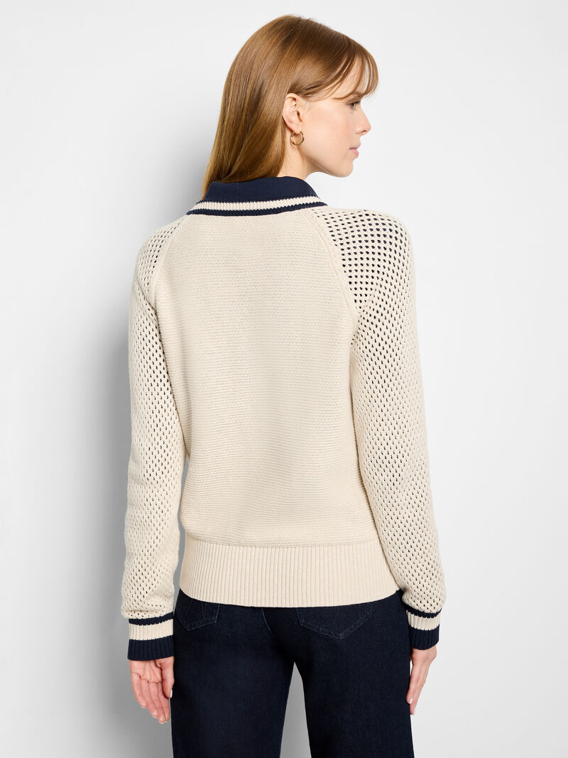 Cotton Mesh Zip Up Cardigan