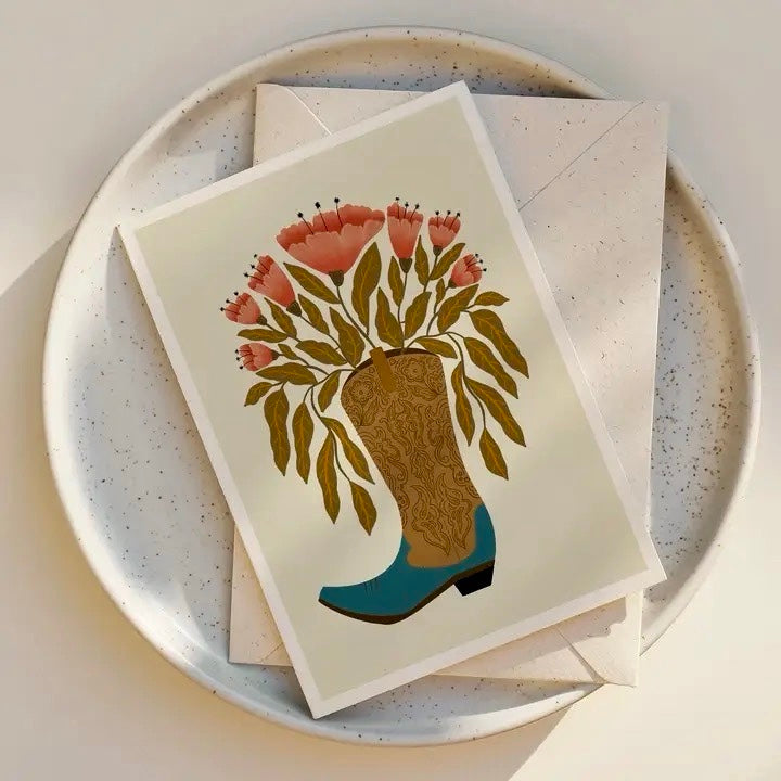 Suede Boot Bouquet Greeting Card
