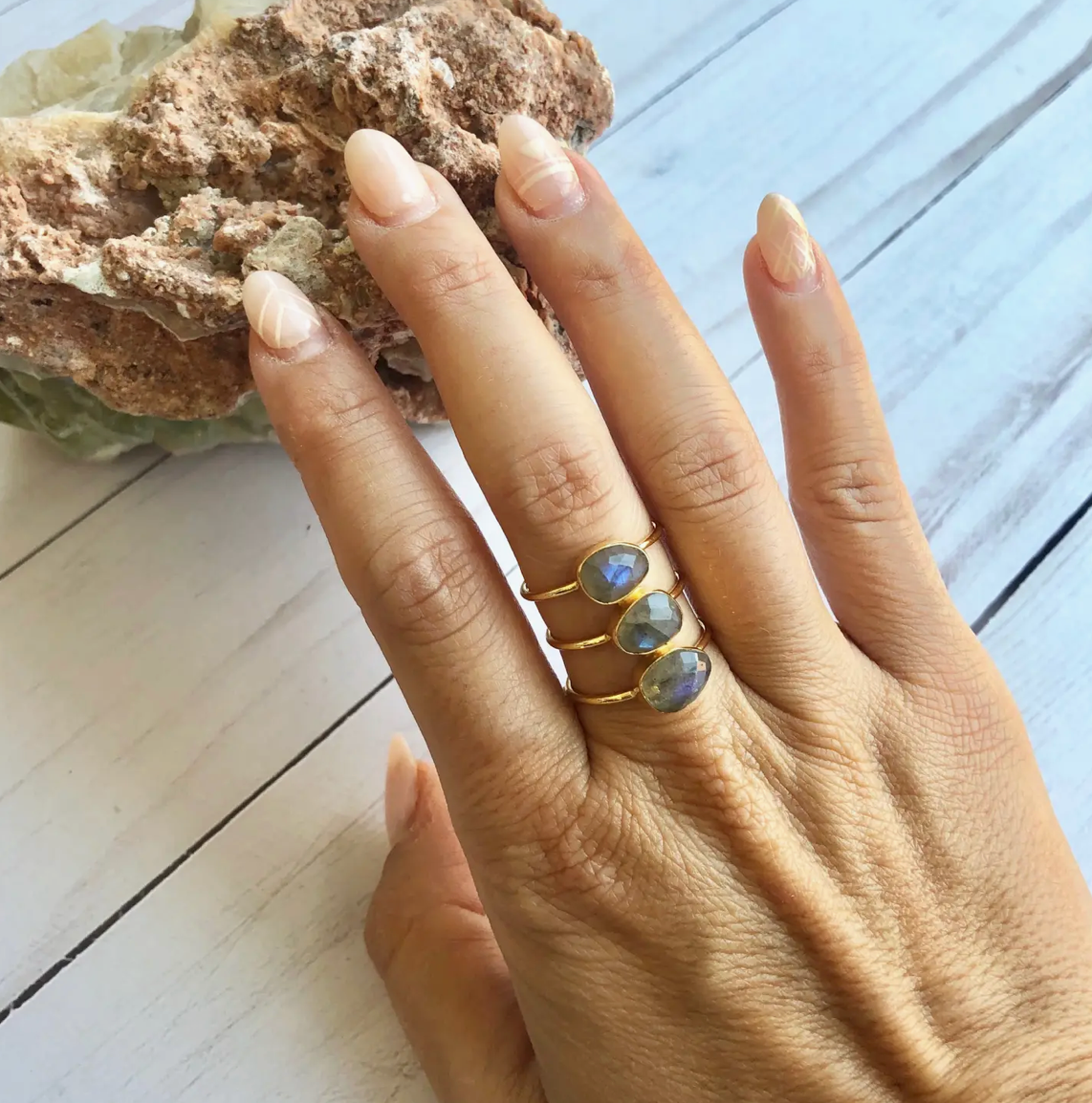 Labradorite 3 Stone Ring