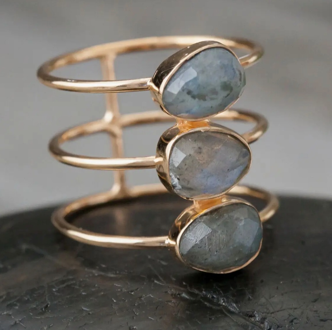 Labradorite 3 Stone Ring