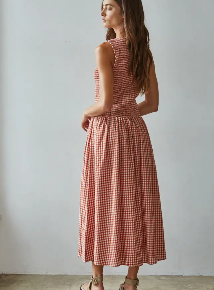 Gingham Smocked Midi Dress