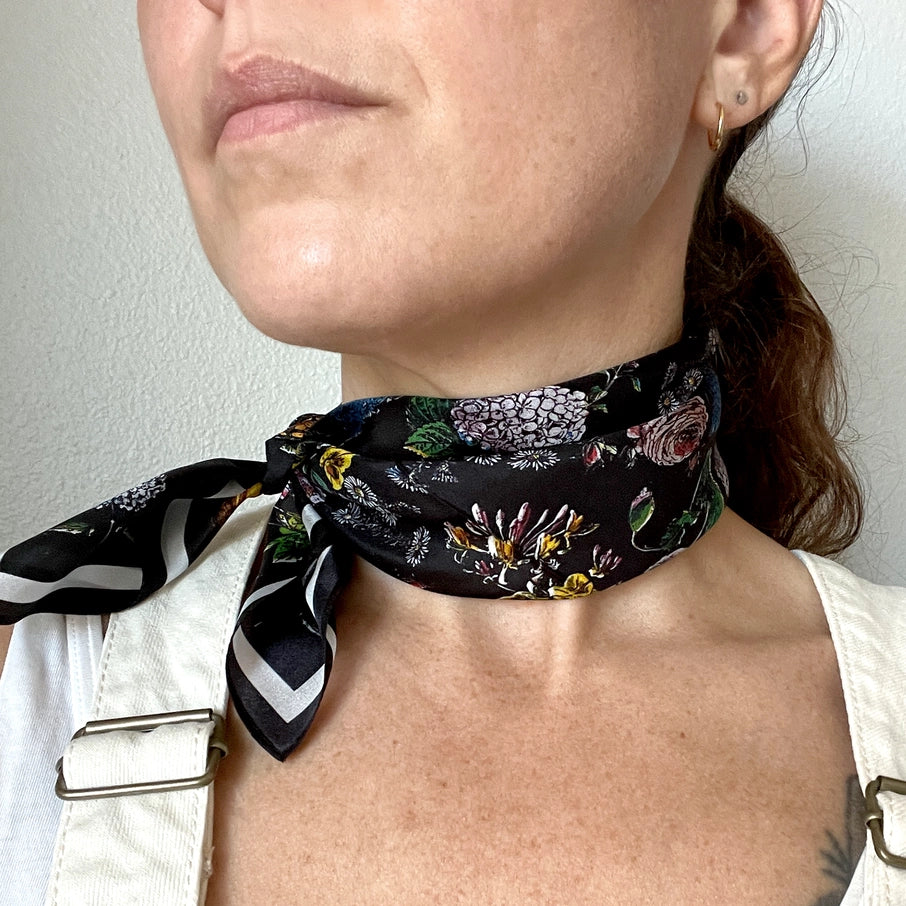 Silk Black Floral Scarf