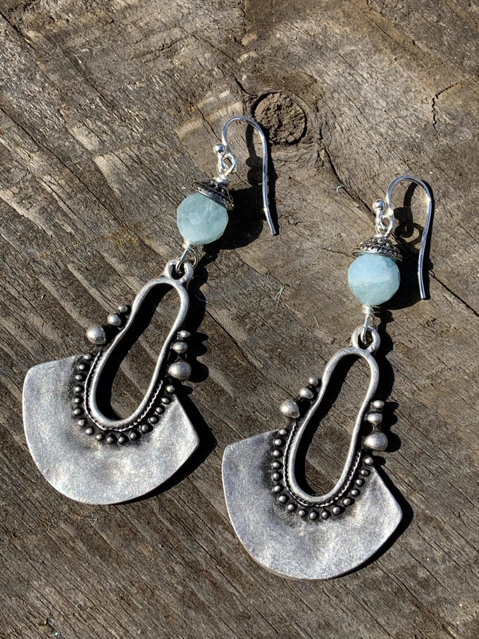 Aquamarine Oxidized Silver Earrings