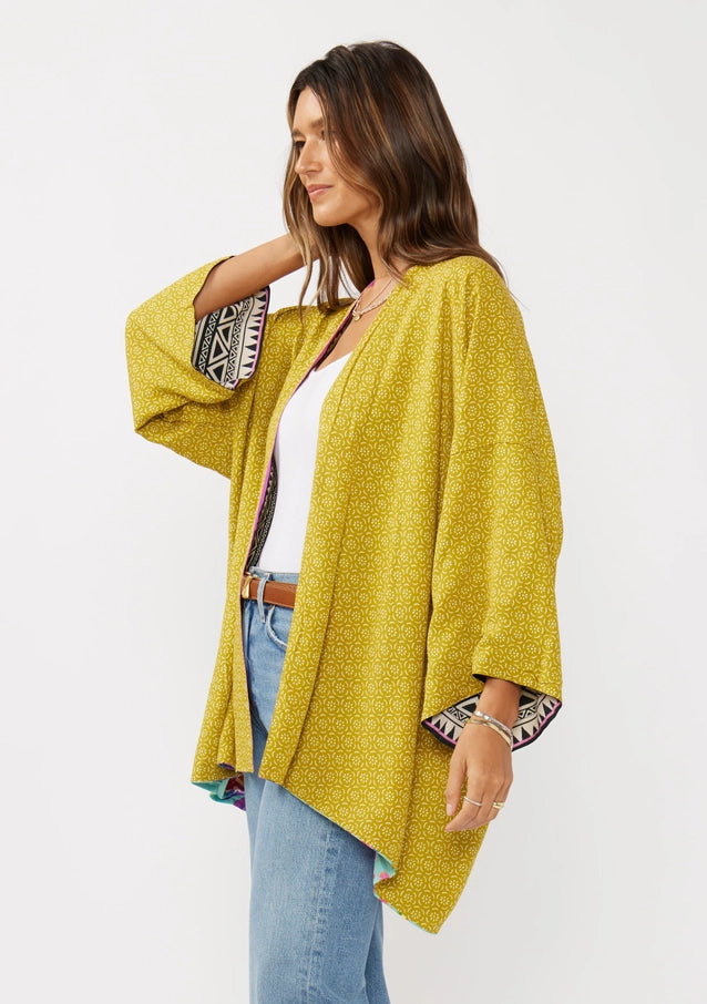 Aqua Reversible Floral Kimono