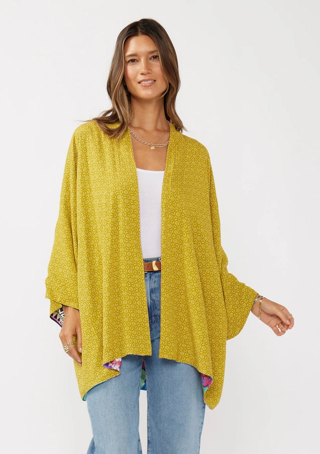 Aqua Reversible Floral Kimono