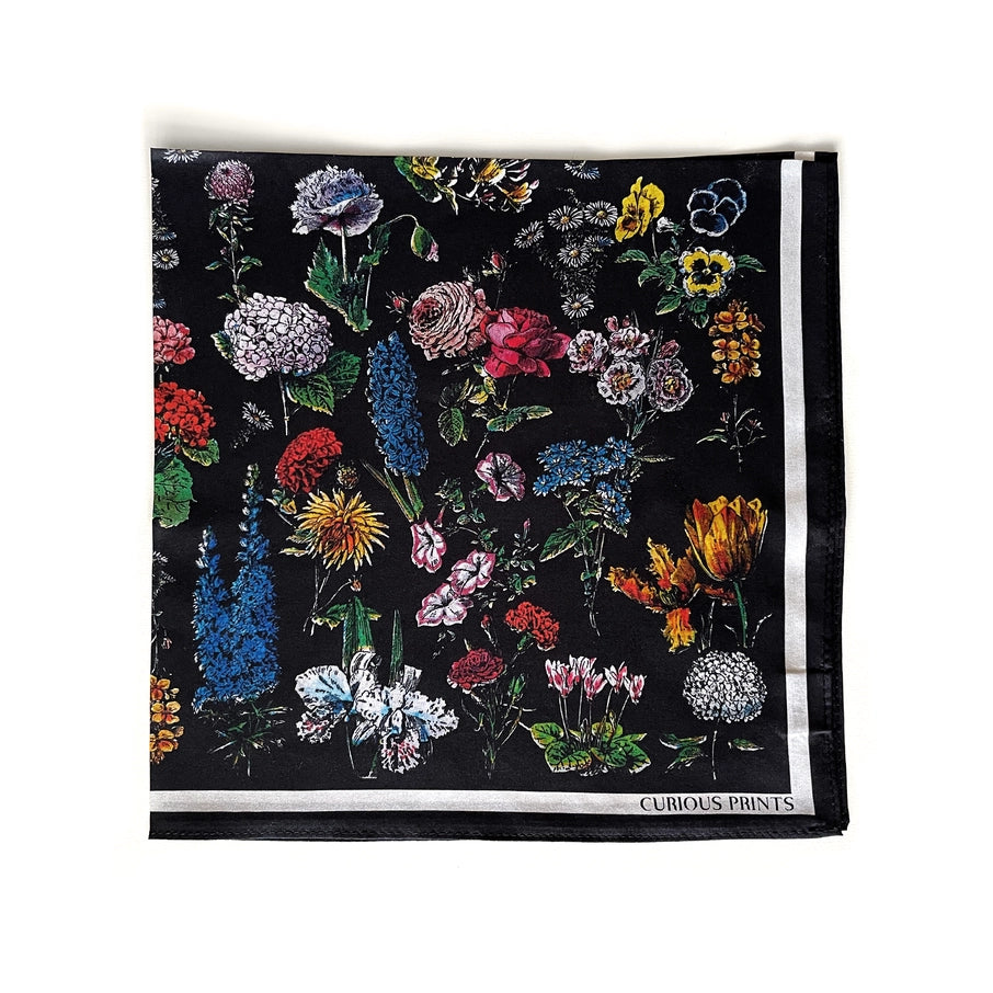 Silk Black Floral Scarf