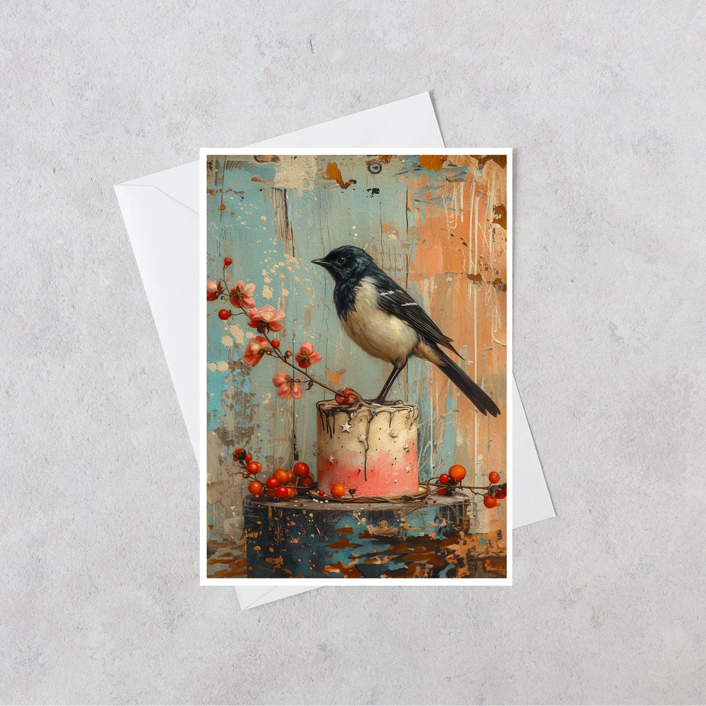 Magpie On Pink Cake Card