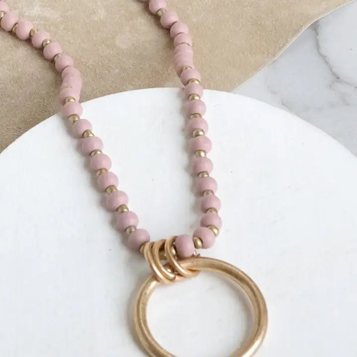 Wooden Bead Necklace With Ring
