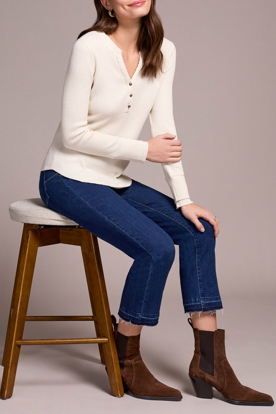 Waffle Knit Henley Top