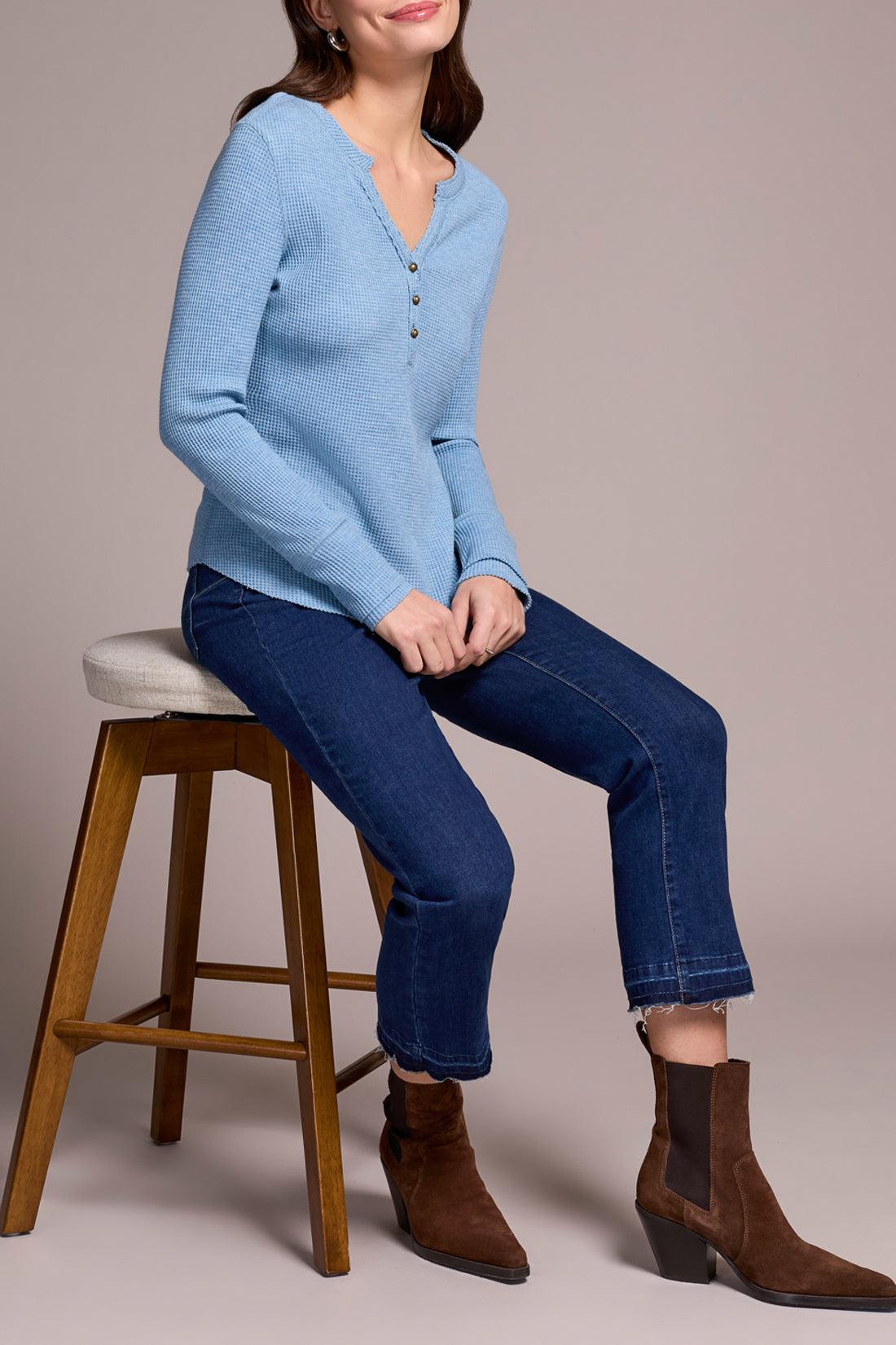 Waffle Knit Henley Top