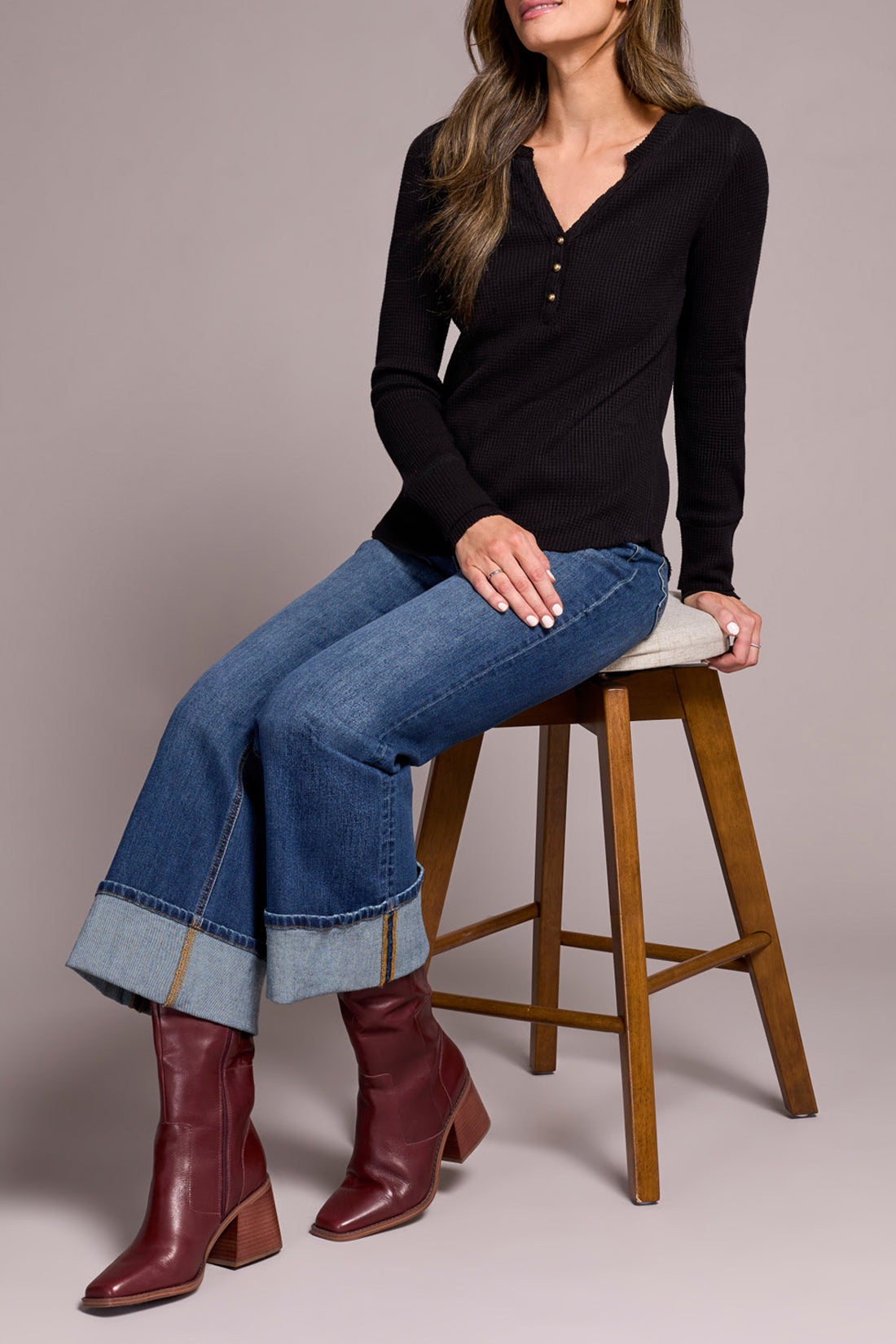 Waffle Knit Henley Top