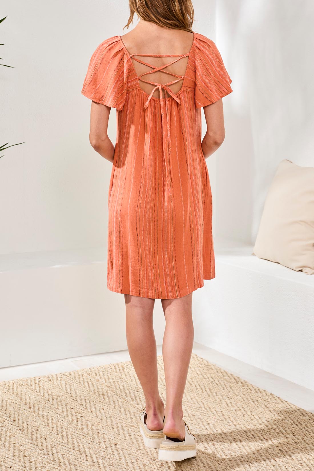 Flutter Sleeve Pleated Dress