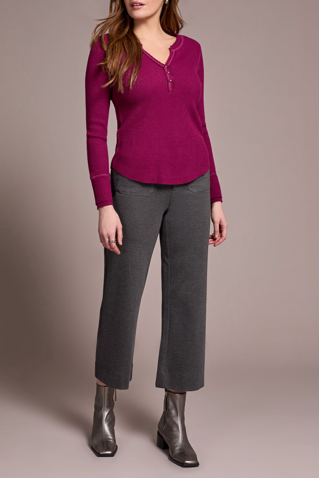 Waffle Knit Henley Top