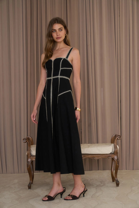 Contrast Stitch Midi Dress