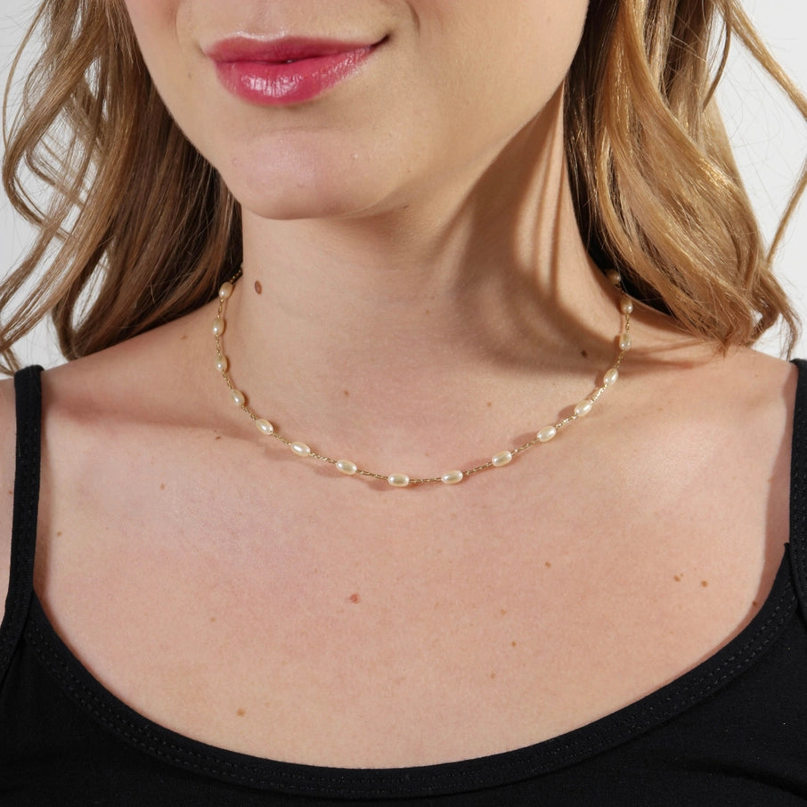 18K Gold Filled Oval Shaped Pearl Necklace