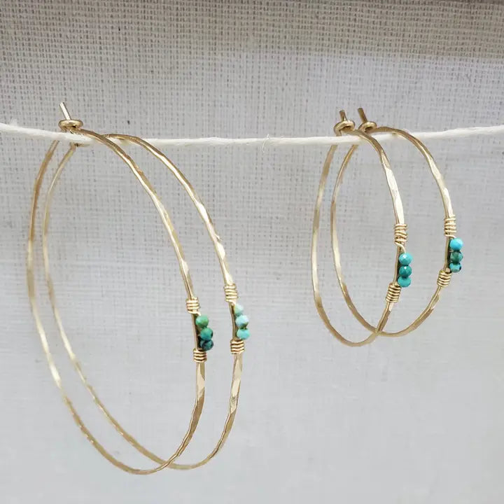 Turquoise Detail Hammered Hoops