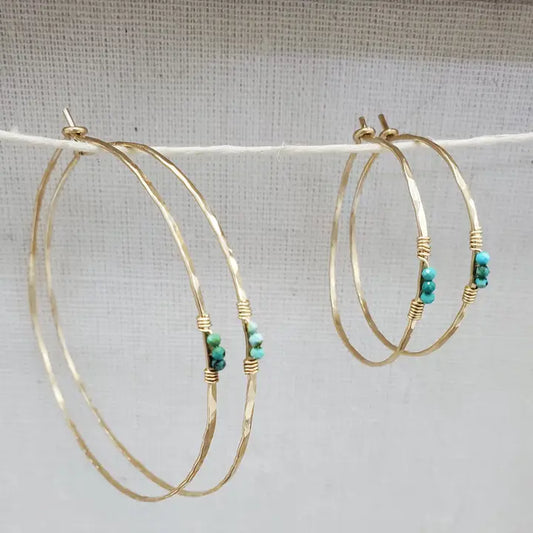 Turquoise Detail Hammered Hoops