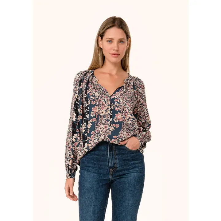 Floral Tie Neck Blouse