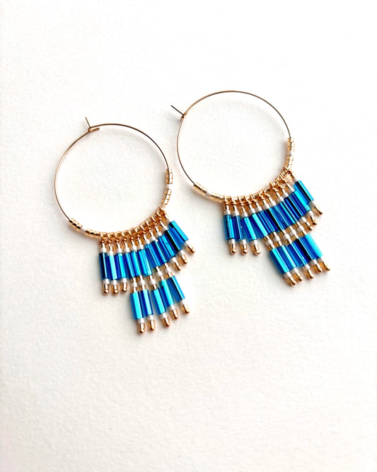 Blue Fringe Hoops