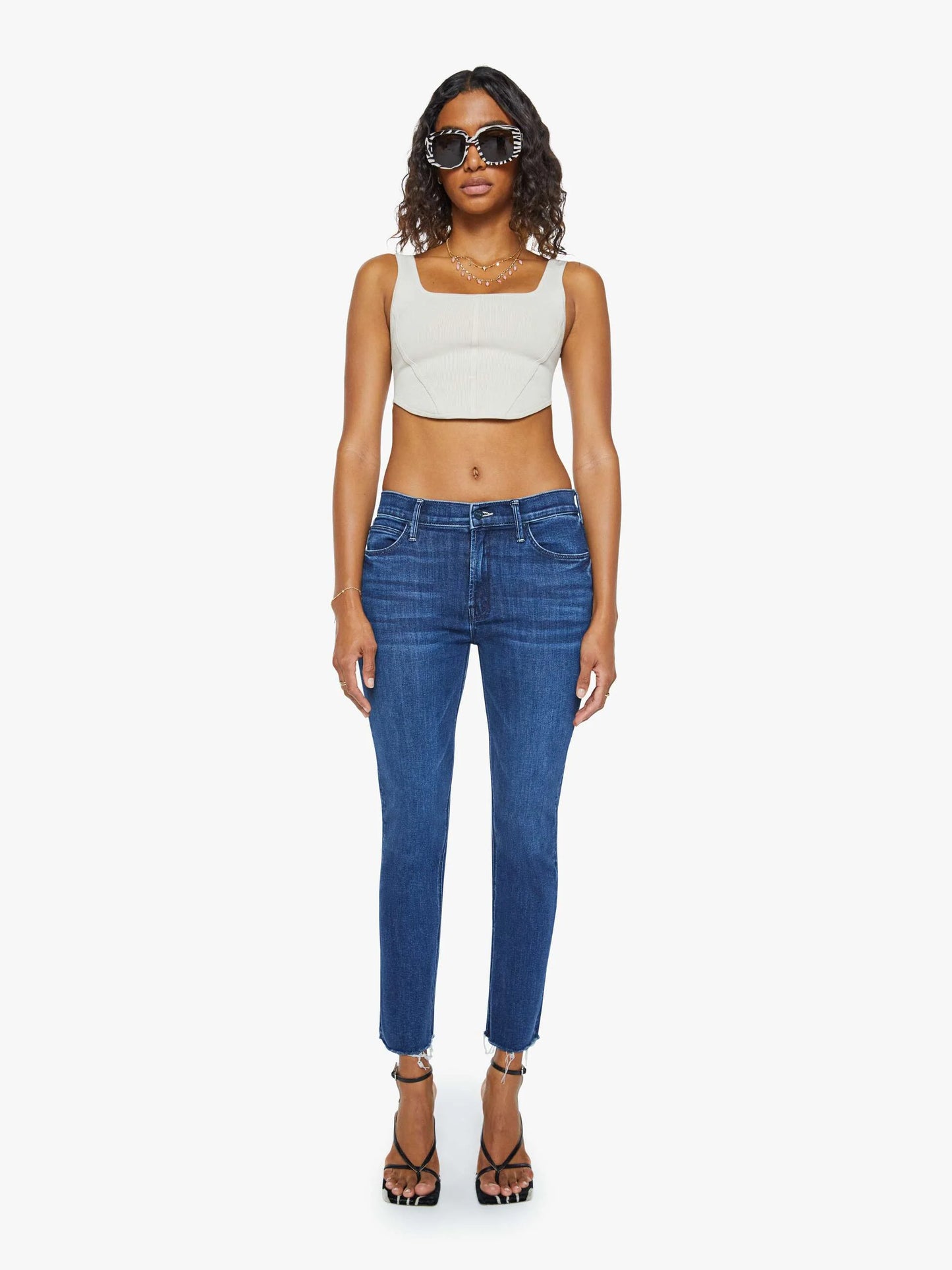 Mid Rise Dazzler Ankle Fray - Fancy