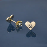 Heart With Paw Print Studs