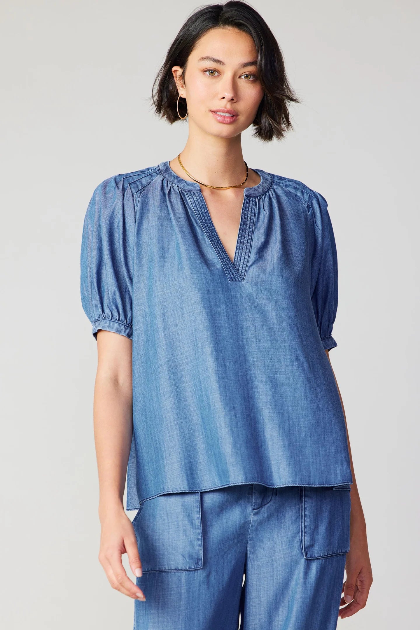 V Neck Chambray Top