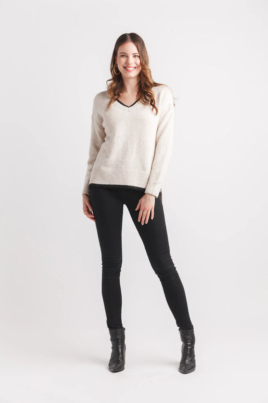 Contrast V Neck Sweater
