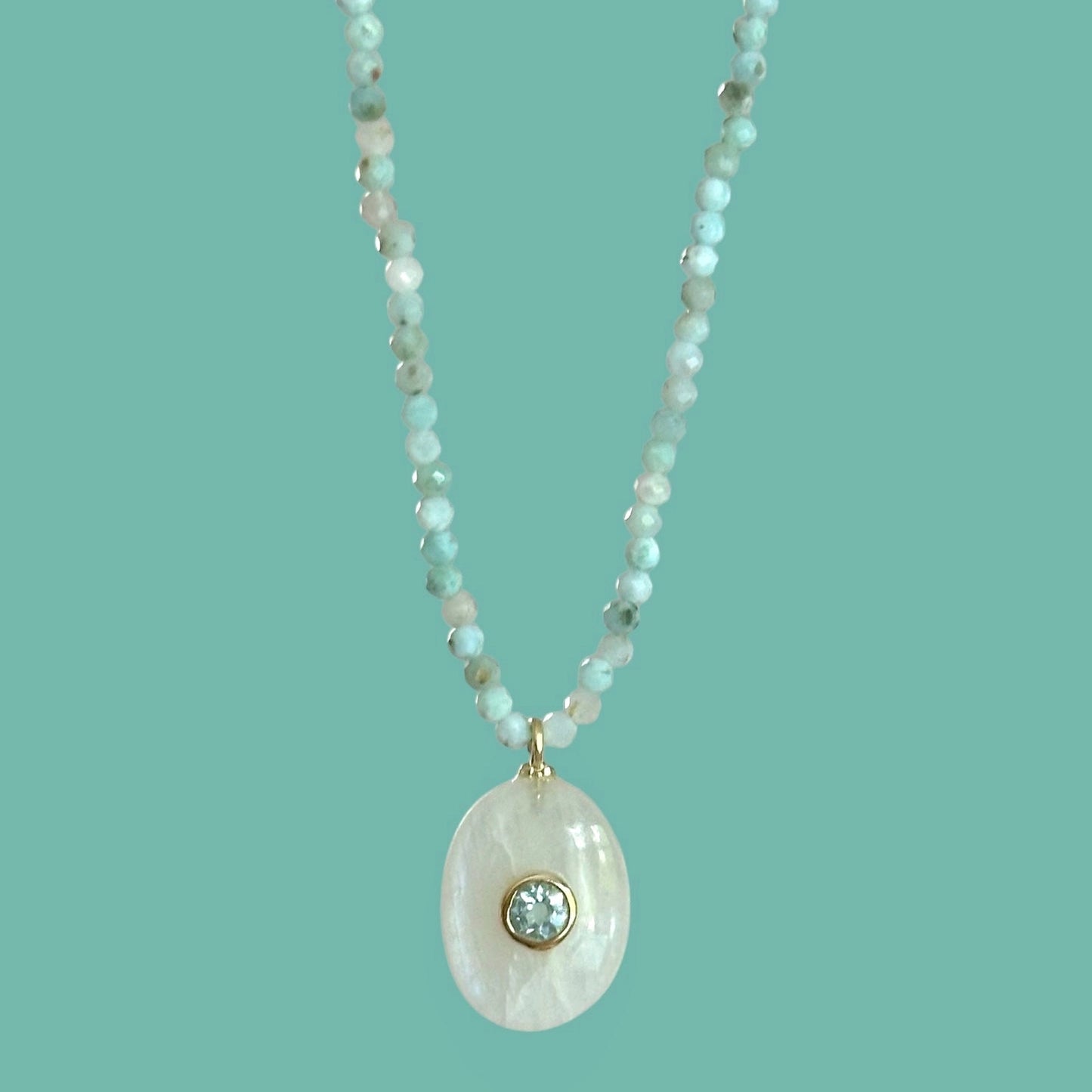 Moonstone & Larimar Beaded Choker