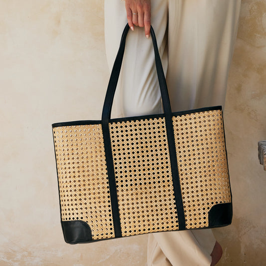 Large Rattan Tote - Black Trim