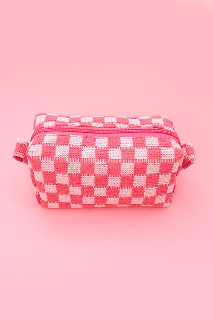 Checkered Cosmetic Makeup Pouch