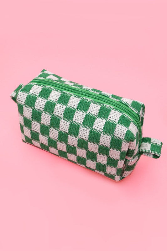 Checkered Cosmetic Makeup Pouch