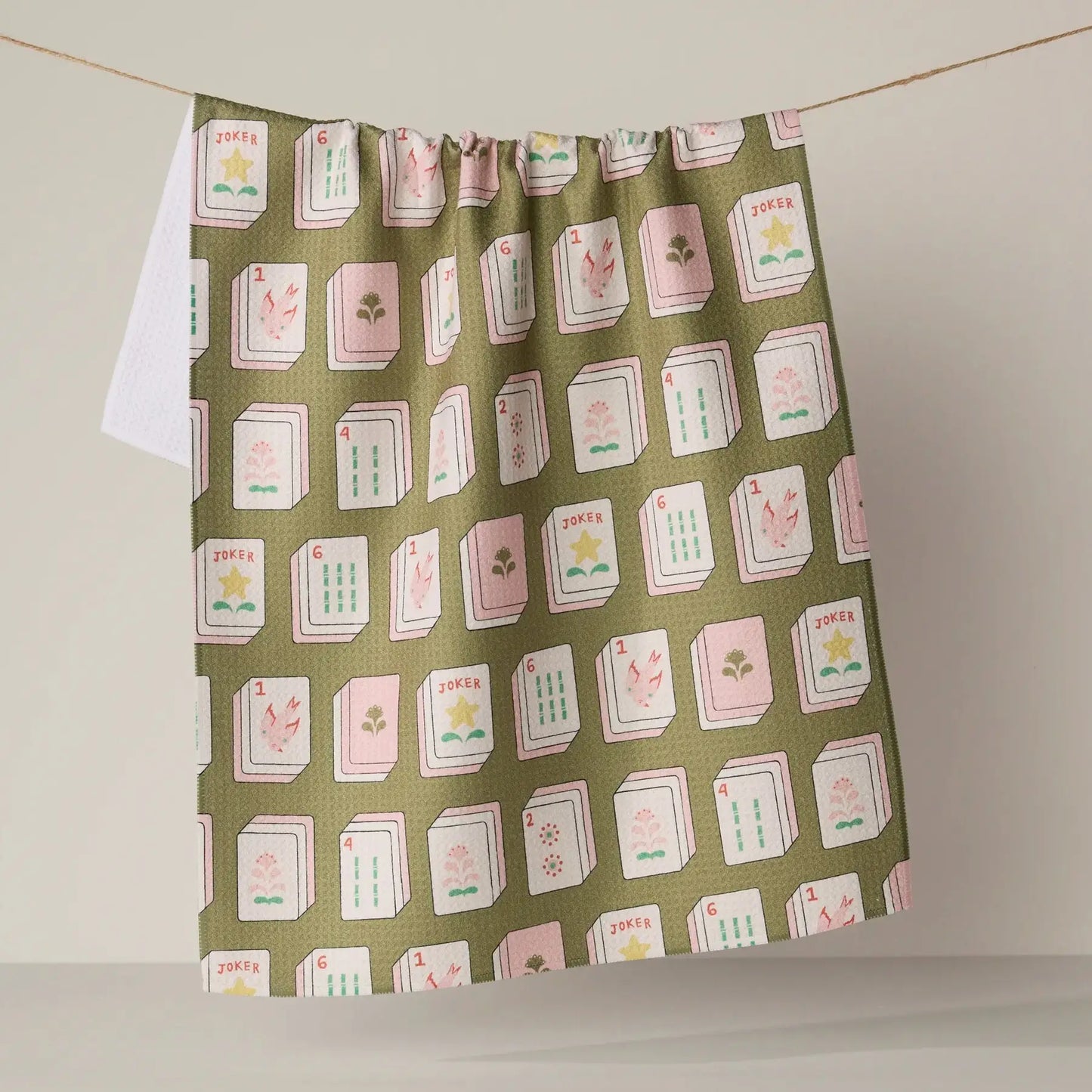 Mahjong Flower Tiles Towel - Green