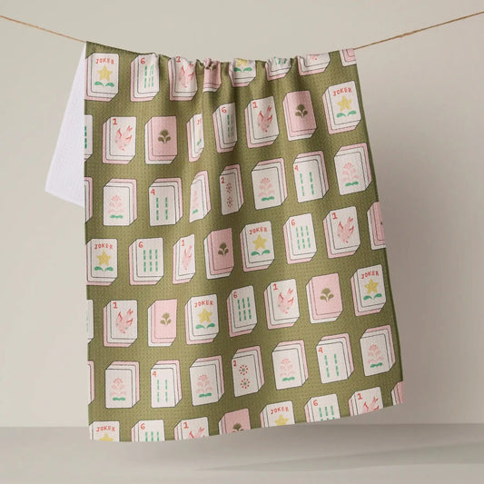 Mahjong Flower Tiles Towel - Green