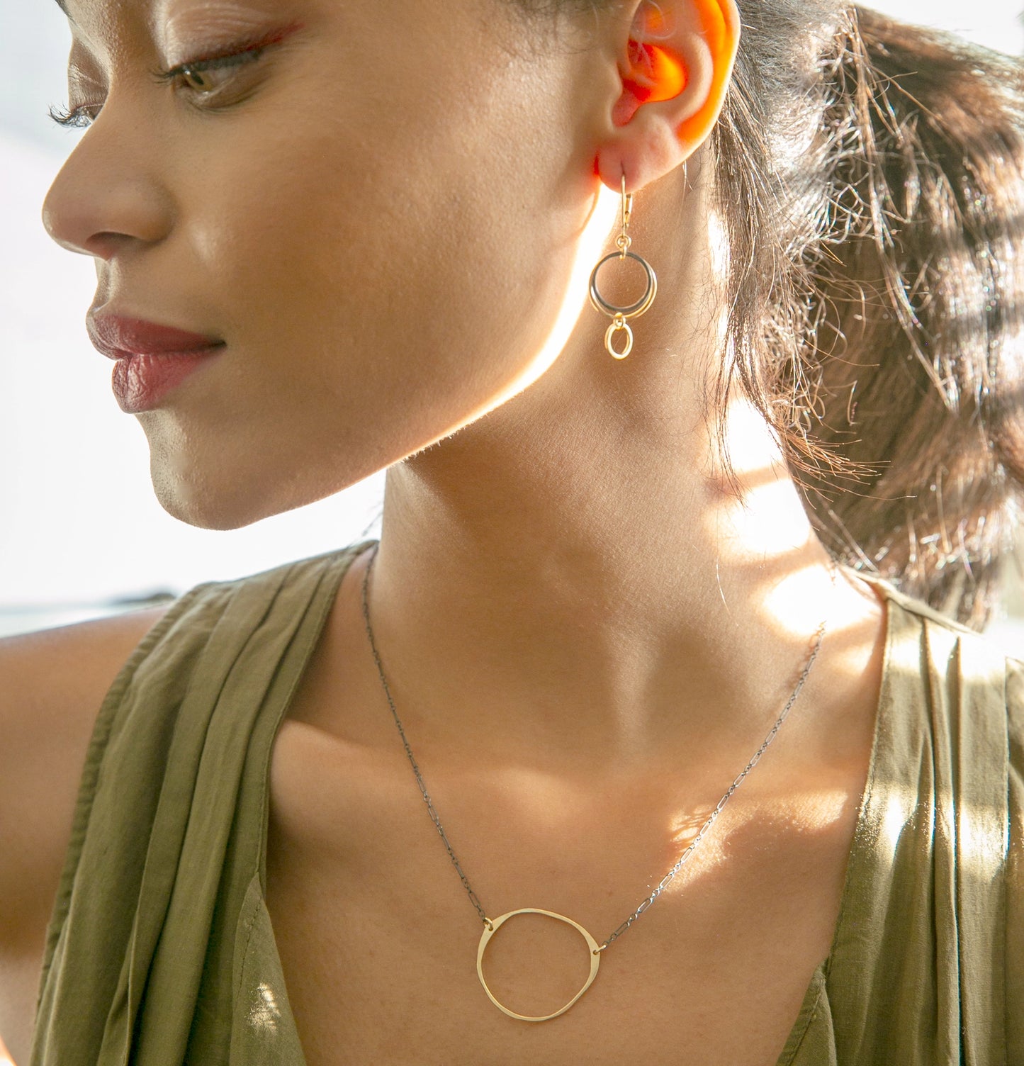 Mixed Metal Oblong Necklace