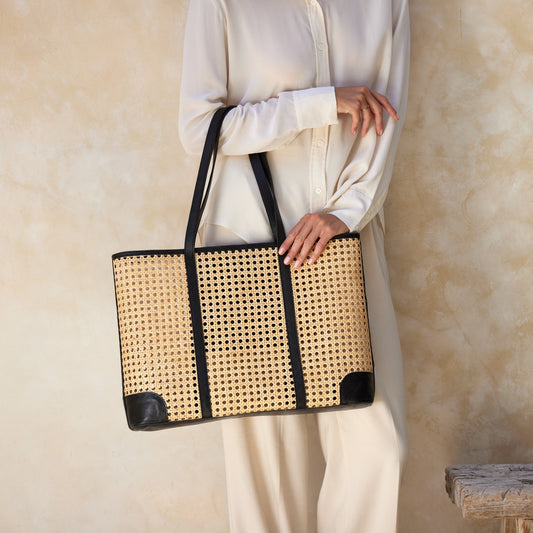Large Rattan Tote - Black Trim