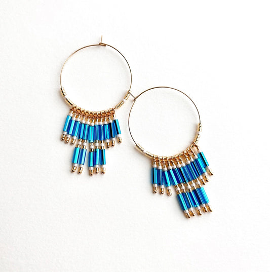 Blue Fringe Hoops