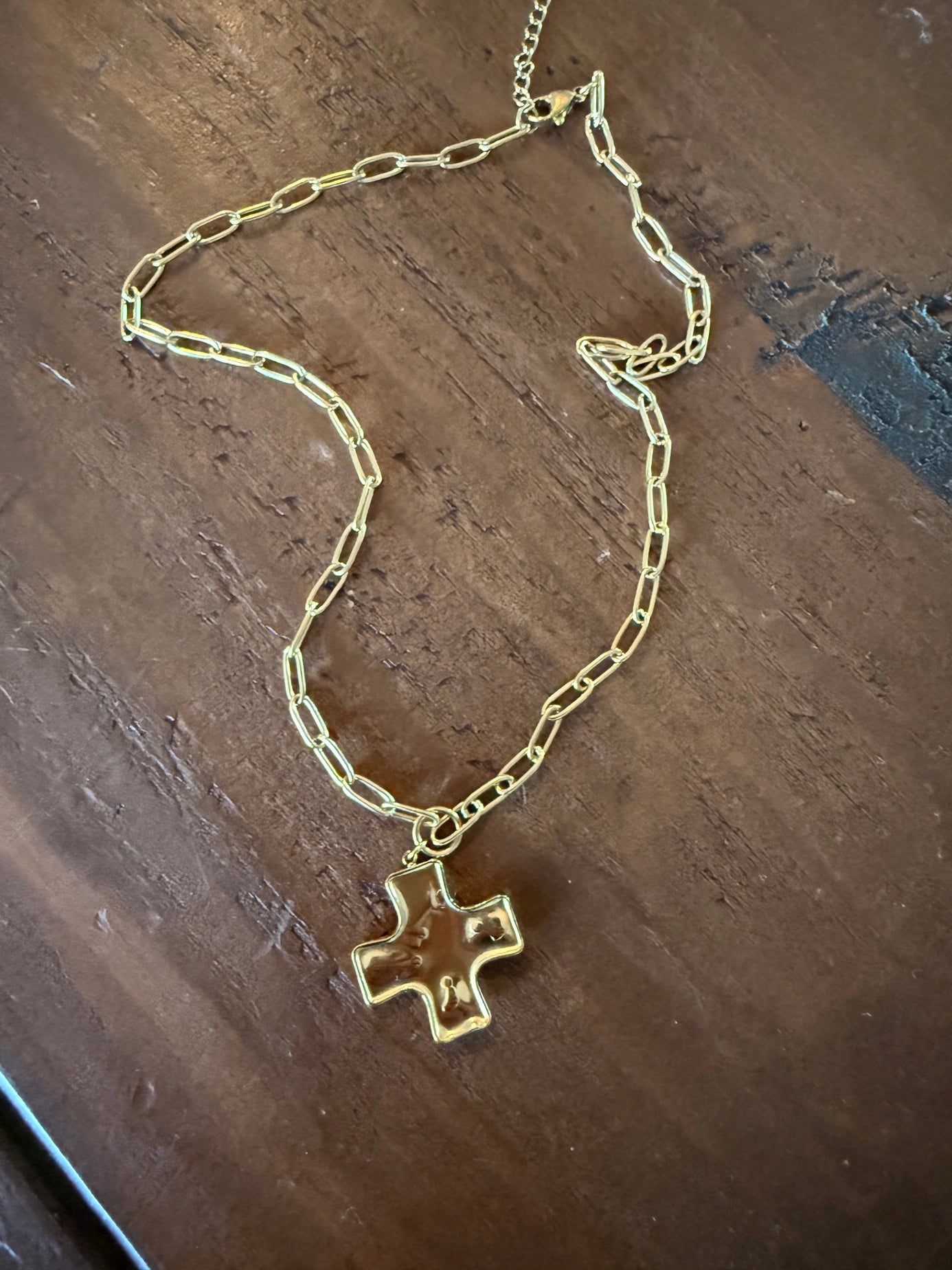 Chunky Hammered Cross Necklace