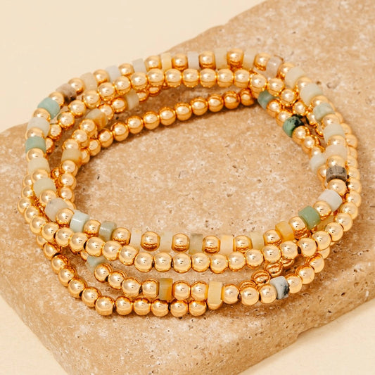 Metallic & Stone Beaded Bracelet Set