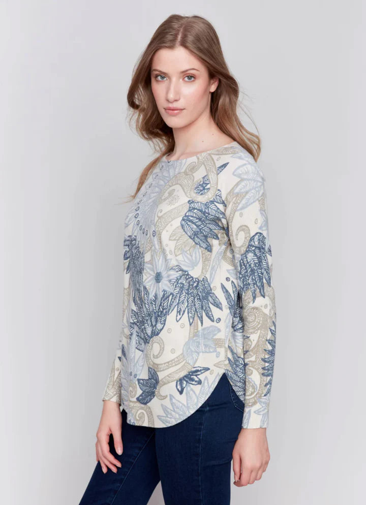 Printed Round Hem Sweater