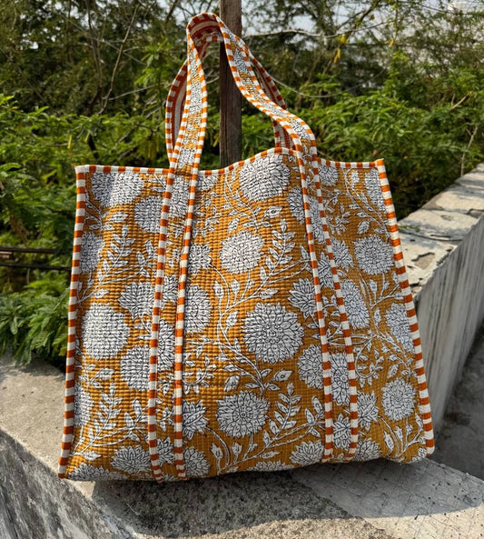 Floral Block Print Tote