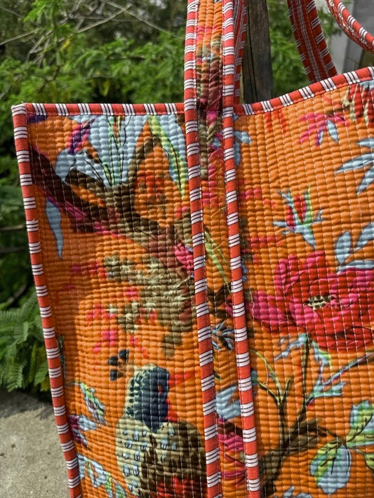 Bird Floral Quilted Tote